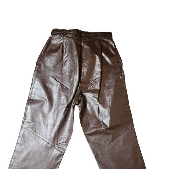 Vintage 80s Leather High Waisted Belted Pants Womens Size 40 EU Size M US Brown - Picture 4 of 6